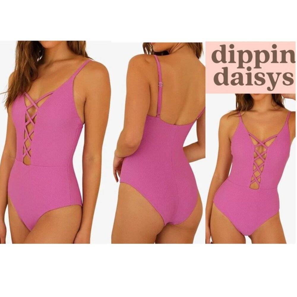 New with Tags! Dippin Daisy’s Bliss One Piece Vivid Violet Ribbed Swimsuit Sz S